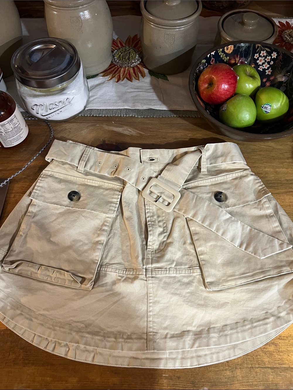 KBB by Kahlana Utility Beige Mini Skirt with Belt and Cargo Pockets